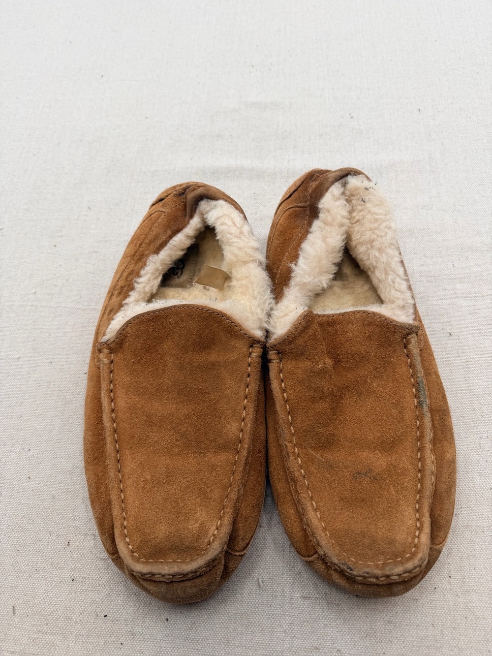 Men's Brown Suede Shearling-Lined Moccasin Slippers